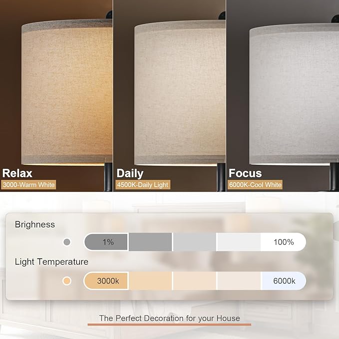 PoKat Ceramic Floor Lamp with Remote, 64" Modern Floor Lamps for Living Room with Stepless Dimmable Colors Temperature, Tall Standing Lamp for Living Room Bedroom Office, 9W Bulb Included, Black