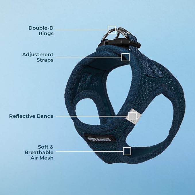 Best Pet Supplies Voyager Step-in Air Harness - All Weather Mesh, Reflective, No Pull Harness for Dogs, Cats - Secure with Hook & Loop Fastener, Buckle, Double D-Rings - Blue, S