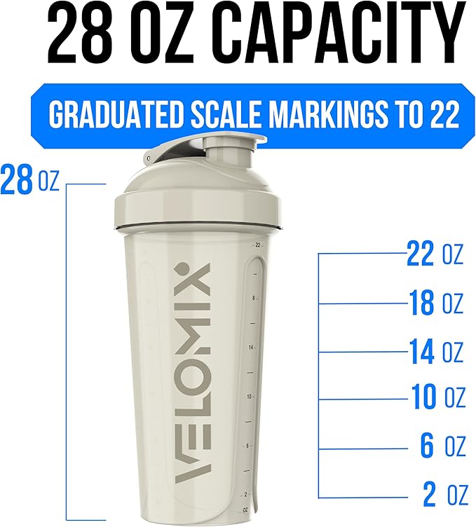 VELOMIX -6 PACK- 28 oz Protein Shaker Bottle for Protein Mixes - 6x Wire Whisk | Leak Proof Shaker Cups for Protein Shakes | Protein Shaker Bottle Pack | Protein Shake Cup (Earth Tones Collection)
