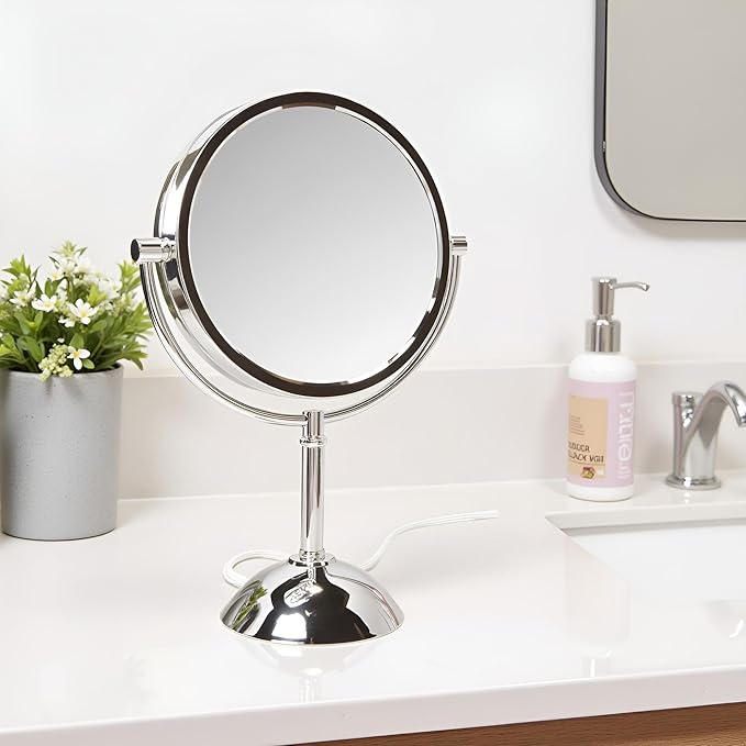JERDON Lighted Makeup Mirror with Magnification - 1X and 8X Magnification - Chrome Finish - Model HL8808CL
