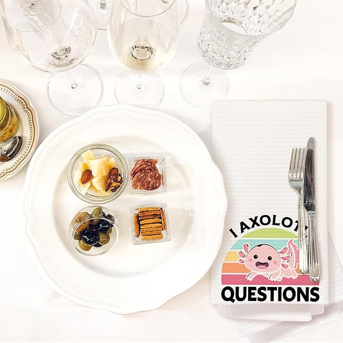 Axolotl Lover Gifts Bathroom Hand Towels, Kids Bathroom Decor, Funny Retro Rainbow Pink Axolotl Kitchen Towels, Animal Lover Gifts Dish Tea Towel, 16x24 Inch