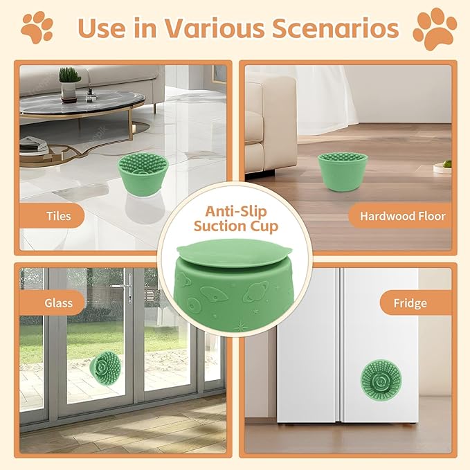 Dog Lick Bowl with Brush and Scraper, Anxiety Relief Silicone Slow Feeder Treat Dispenser, Anti-chocking Pet Dish, Non-Slip Interactive Entertainment Dog Puzzle Toy for Medium & Large-Green