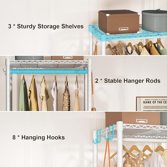 FUTASSI P3 Mini Rolling Clothes Rack, Clothing Racks for Hanging Clothes, Heavy Duty Garment Rack, Freestanding Portable Closet Rack 23.6'' W x 14'' D x 78.5'' H, Max Load 430 Lbs, White