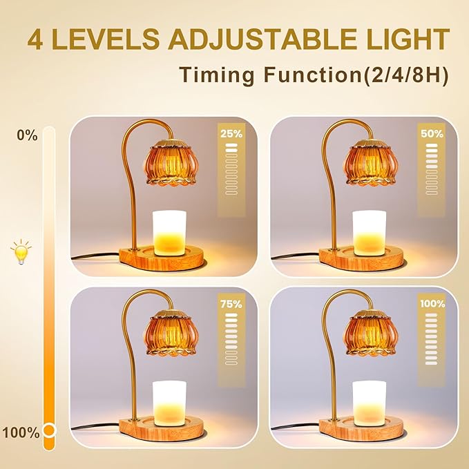 Candle Warmer Lamp with Timer, Dimmable Electric Candle Warmer Melter, Fragrance Candle Holders for Home Decoration Gift for Women, Dark-Orange