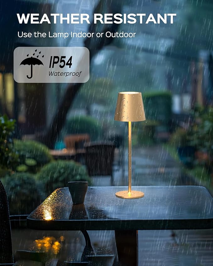 JACKYLED Cordless Table Lamps Rechargeable, 3 Adjustable Height, 5000mAh Battery Operated, 3 Colors Smooth Dimming, Portable LED Waterproof Gold Lamp for Dining, Bedroom, Outdoor (2 Pack)