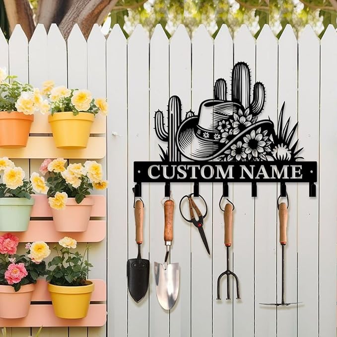 Custom Western Cowboy Metal Iron Key Hooks,Personalized Name & Text Engraving,Decor Wall Keys Holder for Home Entryway (Style A)