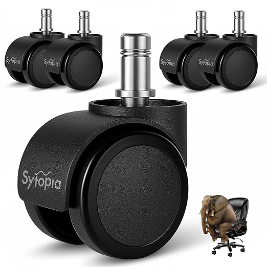 Sytopia Office Chair Wheels, Universal Standard Stem 7/16 inch x 7/8 inch, 2" Upgraded Quiet Caster Wheels Safe for All Floors Include Hardwood & Carpet, Not for 1KEA, Easy to Install, Set of 5