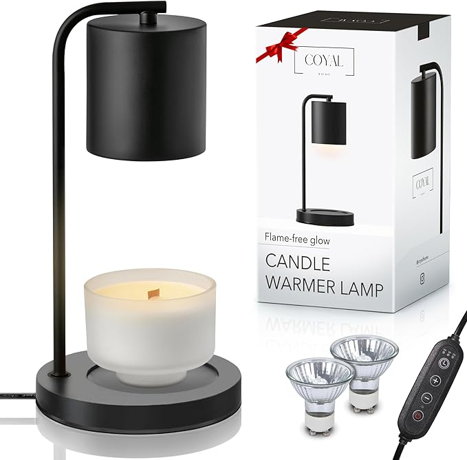 Candle Warmer Lamp with Timer and Dimmer & Includes 2 Bulbs, Electric Wax Candle Lamp Warmer for Jar Candles, Home Decor Aesthetic, and House Warming Gifts - Black