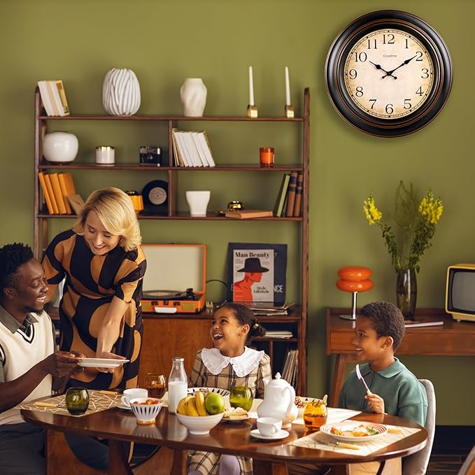 18 Inch Vintage Large Wall Clock for Living Room Decor,Battery Operated Silent Non-Ticking Retro Classic Clocks for Kitchen Fireplace Home Office,House Warming Gifts,Bronze