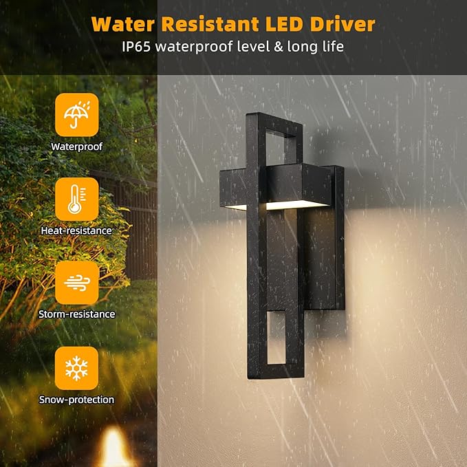 tewei LED Outdoor Wall Sconce Modern Exterior Lighting Fixtures, Matte Black Outdoor Front Porch Lights LED Outside Wall Mount Lights for House, Hallway, Warm White 3000K, 1 Pack