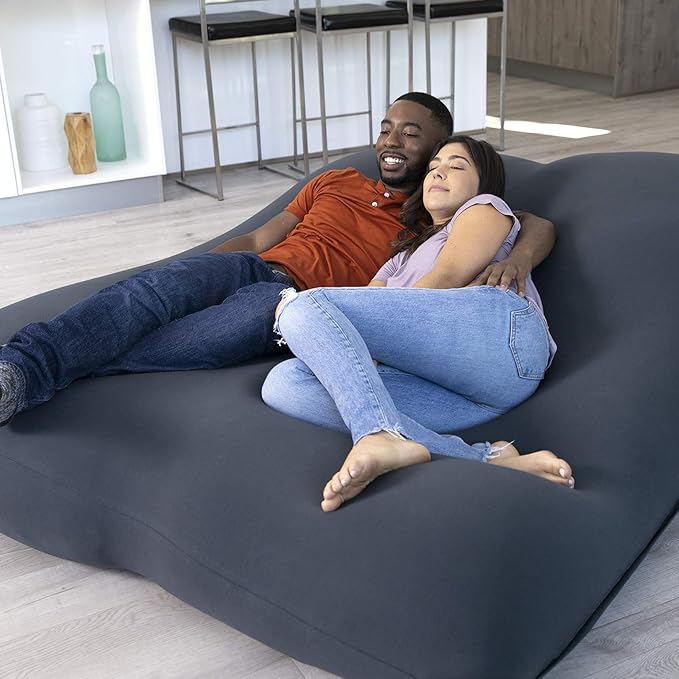 Yogibo Double Oversized Bean Bag Chair, Beanbag Bed with a Washable Outer Cover, Cozy Sofa for Gaming, Reading, and Relaxing, Filled with Soft Mini Beads, Dark Gray