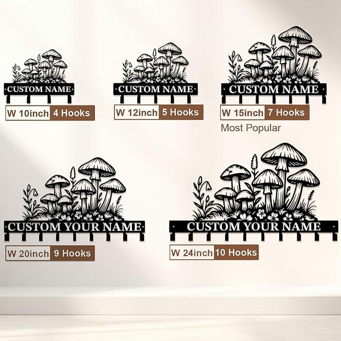 Customized Keys Holder - Personalized Mushroom Wonderland Key Hooks Wall Metal Sign Decor,Wall Holder,Door Hook (Style H)