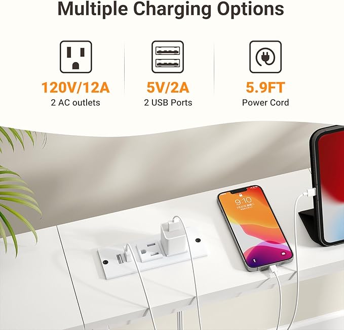 ELYKEN 2 Pack 5.9" Narrow Console Sofa Table with Power Outlets, Total 78.8” Long Behind Couch Table with Charge Station and 5.9’ Extension Cord for Living Room, 5.9" D x 78.8”W x 29.5”H, White