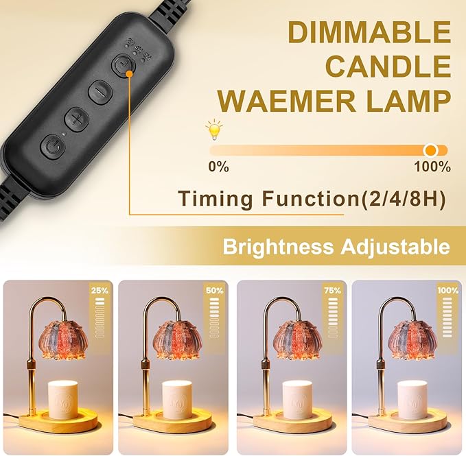 Candle Warmer Lamp with Timer, Adjustable Height Dimmable Candle Warmer Light, Gift for Women Glass Shade Electric Jar Candle Warming Lantern,Home Decor Cozy House Warming Gifts, White Orange
