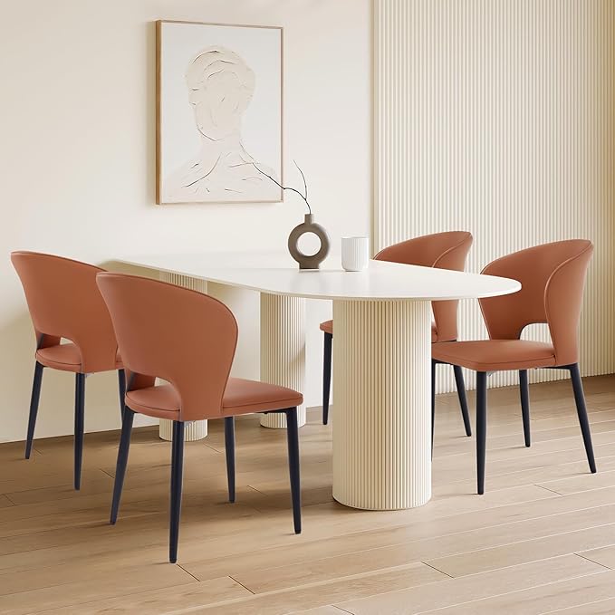 Homcosan Dining Chairs Set of 4, Modern Kitchen Chairs with Cross Structure & Exquisite Piping Design, Easy Assembly, Faux Leather Dining Room Chairs for Living Room Lounge, Bedroom, Brown