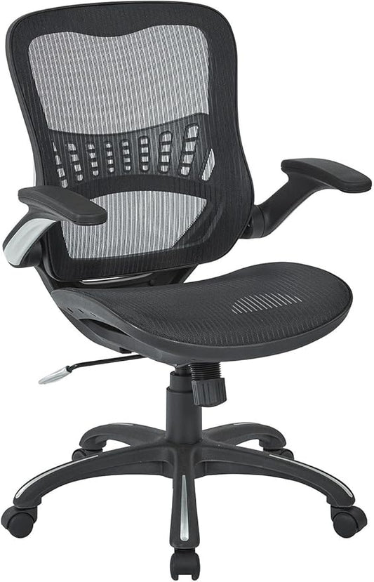 Office Star Ventilated Manager's Office Desk Chair with Breathable Mesh Seat and Back, Black Base, Black