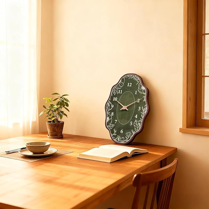 Mid Century Wall Clock Retro Irregular Shape Modern Battery Operated Analog Wall Clock Neutral Large Display Green Silent Clocks for Kitchen Living Room Bedroom Decor 12 Inch