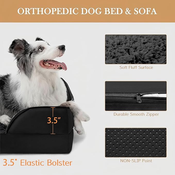 Comfort Expression Small Dog Beds Waterproof Orthopedic Foam Sofa Beds for Small Dogs Comfy Pet Bed with Washable Removable Cover & Non-Slip Bottom(XX-Small,Black)