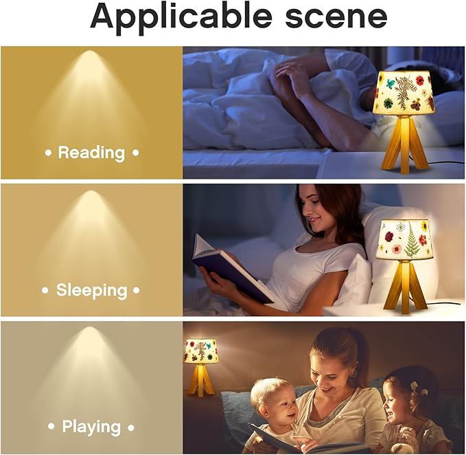 Hortsun Pressed Flower Lamp Vintage Table Small Lamp Cottagecore Decor Boho Night Light Decorative Rustic Night Light for Bedroom, Living Room or Office, Christmas Gift for Women(Triangle Style)