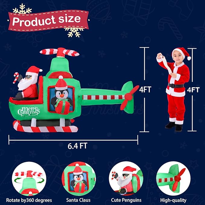 Bshine Christmas Inflatable Outdoor Decorations, 6.4FT Santa Claus Flying Airplane Sign, Blower Up with LED Lighted Holiday Christmas Yard Decorations for Outdoor Indoor Home Garden Lawn Decor