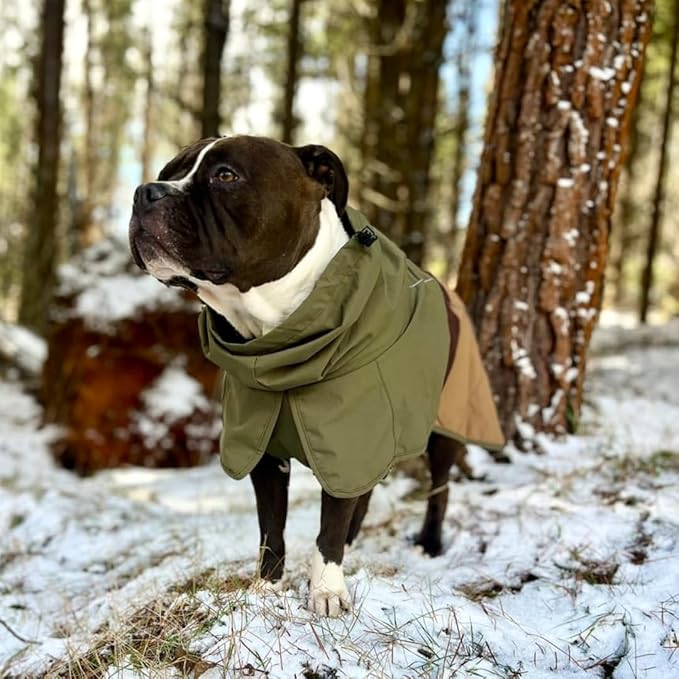 Spark Paws Dog Raincoat, Waterproof Windproof Rain Jacket, for Small Medium Large Extra Large Dogs, Reflective Breathable Full-Body Coverage Dry Suit - Green Brown Tan, 4XL
