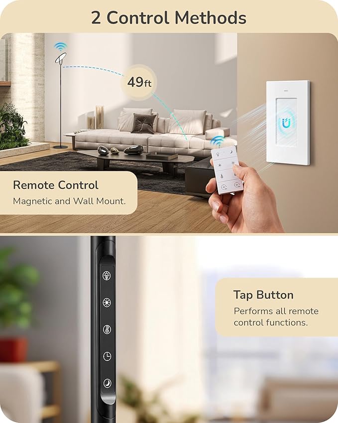 EDISHINE 76" Tall Floor Lamp, 28W 2500LM Bright LED Lights for Living Room, 300° Flexible Head Reading Lamps with Remote, 2700K-6500K Dimmable Minimalist Torchiere Corner Lamp for Bedroom Office Black