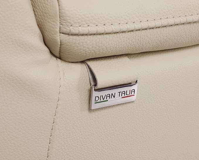 Blackjack Furniture Venice Top Grain Italian Leather Power Recliner Chair with Adjustable Headrest Modern Luxury Seating for Living Room Lounge, Beige