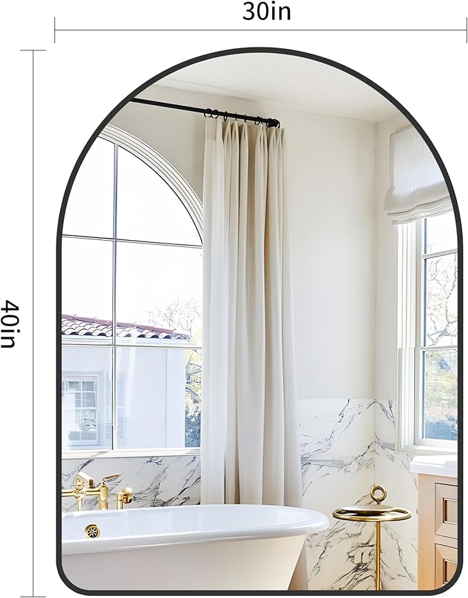 GLASHOM 30"x40" Black Arched Mirror - Wall Mounted, Aluminum Alloy Brushed Framed, Anti-Rust, Large Mirror for Over Sink, Bedroom, Entryway