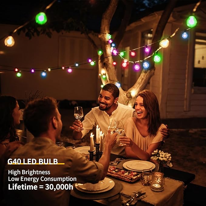40FT LED Outdoor String Lights Waterproof, G40 LED Globe Outdoor Lighting for Patio with 27 Edison Vintage Shatterproof Bulbs, Connectable Backyard Lights for Garden, Bistro, Porch, Cafe