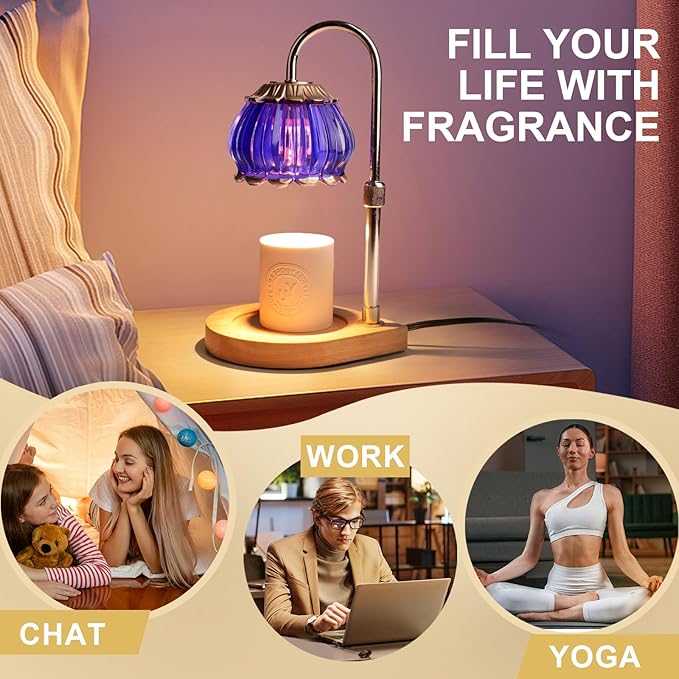 Candle Warmer Lamp with Timer, Adjustable Height Dimmable Candle Warmer Light,Christmas Gift for Women Glass Shade Electric Jar Candle Warming Lantern,Home Decor Cozy House Warming Gifts,Purple