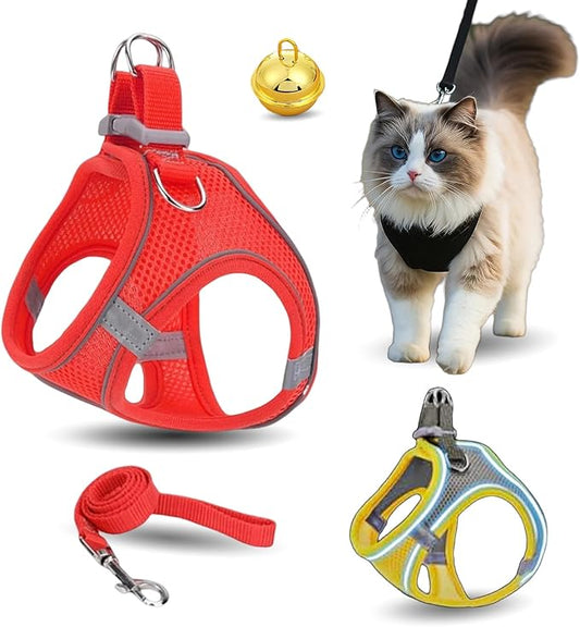 Stimulicat Cat Harness, Stimuli Cat Harness Design for Outdoor Cats, Adjustable Soft Mesh Vest Harness Escape Proof with Reflective Safety Strips, Allowing Cats to Safe (Red, L)