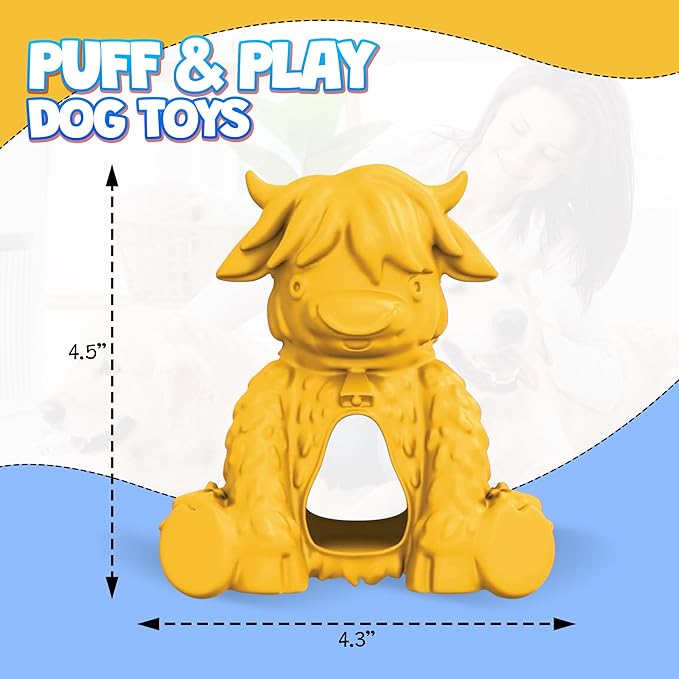 Yeti Puff and Play Dog Toy, Dog Chew Holder, Fun Stimulating Chew Toy for Teething, Behavior Training for Light to Moderate Chewers (Yellow - Yak)