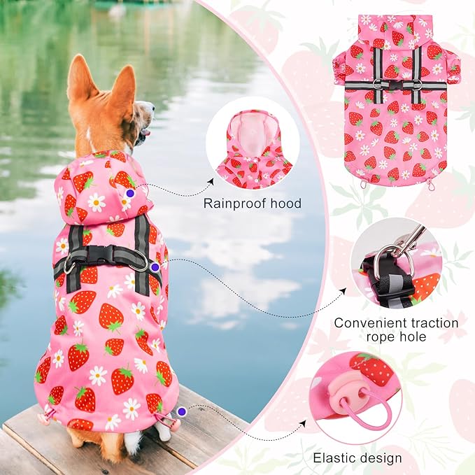 BEAUTYZOO Dog Raincoat Hooded with Harness Built-in for Small Medium Large Dogs Girls Boys, Dog Rain Jacket Slicker Poncho, Waterproof Dog Rain Coat Clothes for Winter Rainy Snowy Days, Pink M