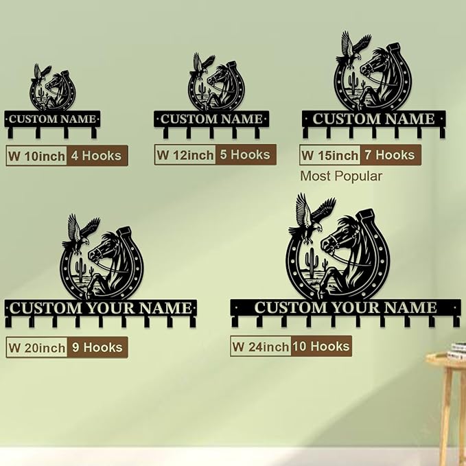Custom Western Cowboy Metal Iron Key Hooks,Personalized Name & Text Engraving,Decor Wall Keys Holderfor Home Entryway (Style E)