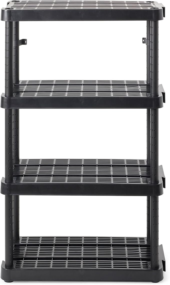 Gracious Living 4 Shelf Adjustable Height Medium Duty Storage Unit 14 x 32 x 54.5" Organizer for Home, Garage, Basement, & Laundry, Black (3 Pack)