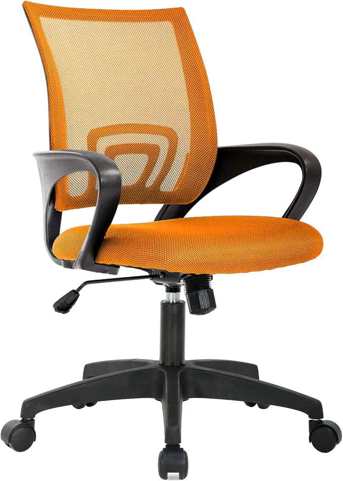 BestOffice | Ergonomic Office Chair | Mid-Back Swivel Desk Chair | Breathable Backrest & Lumbar Support | Adjustable Height | Sponge Seat | Rolling Wheels | Orange | for Adults & Women