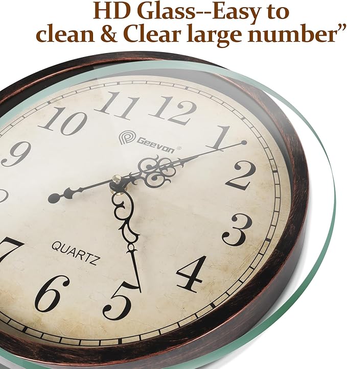 Geevon Vintage 14" Silent Wall Clock Non Ticking Analog Wall Clock Quartz Decorative Battery Operated Clock for Bedroom/Living Room/Kitchen/Office Decor