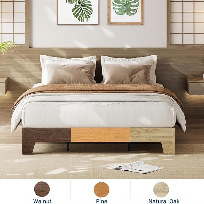 Garvee Wood Platform Bed Frame, Full Size Bed Frame, Wood Slat Support, No Box Spring Needed, Easy Assembly, Noise-Free Design, Underbed Space for Storage