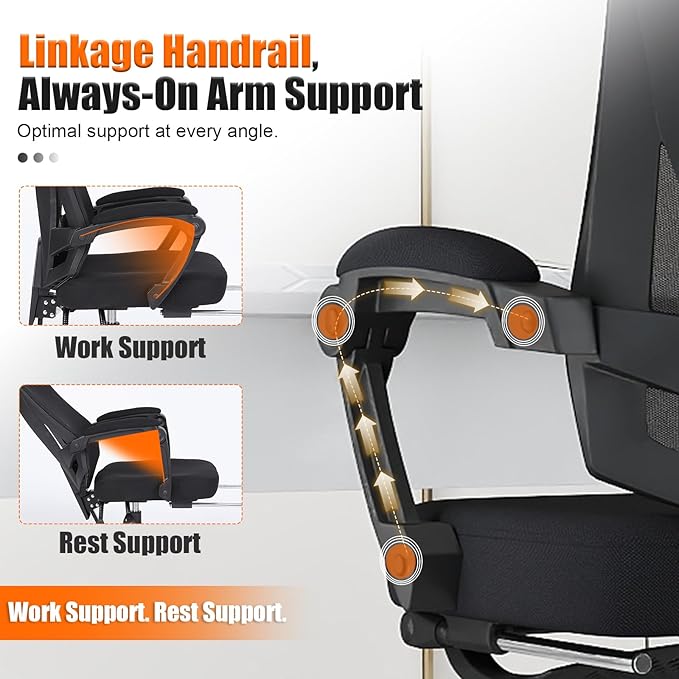 Ergonomic Office Chair with Footrest, High Back Swivel Mesh Desk Chair, Big and Tall Rolling Computer Chair with Headrest, Lumbar Support, 3-Level Tilt Backrest for Home, Bedroom, Work