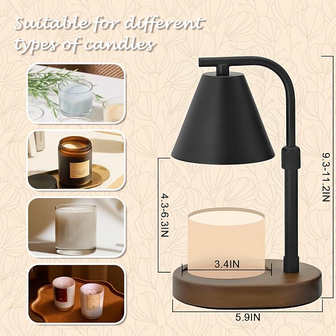 SOKCVSEA Candle Warmer Lamp Timer Height Adjustable, Birthday Gifts for Women Mom Gifts, House Warming Gifts New Home Decor, Wax Melt with 2 Bulbs Blacks