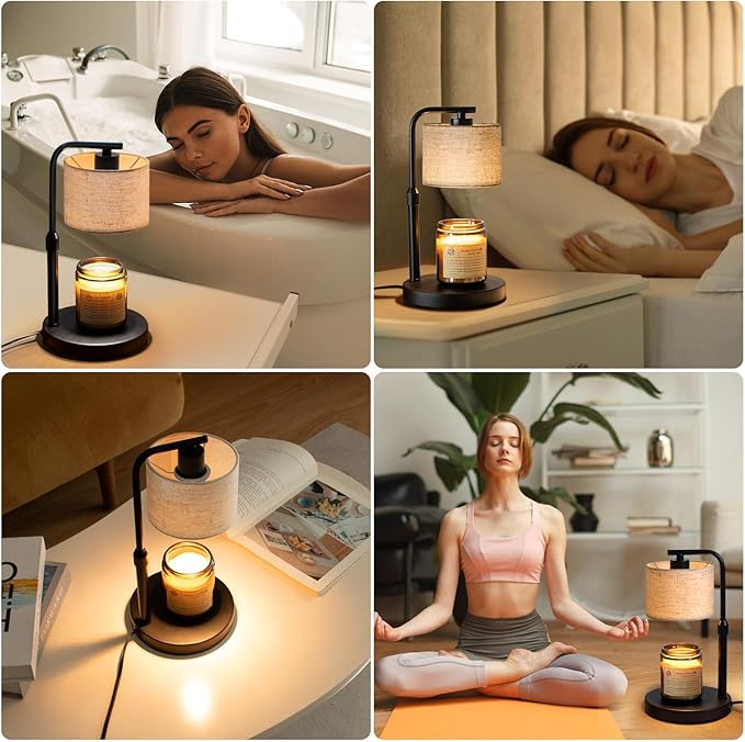 Candle Warmer Lamp with Timer, Dimmable Candle Wax Warmer with 2 Light Bulbs, Height Adjustable Electric Candle Light Scented Candles, Home Room Decor, Gifts for Women Mom