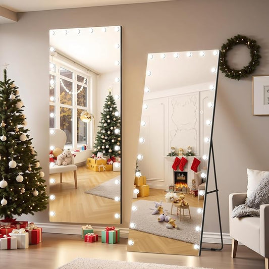 Kosmonia 82x36 Hollywood Full Length Mirror with Light, 28 Dimmable Bulbs & 3 Color Smart Touch Control, Distortion Free, Tempered Glass & Shatter Proof Film, Safe Full Body Mirrors with Stand