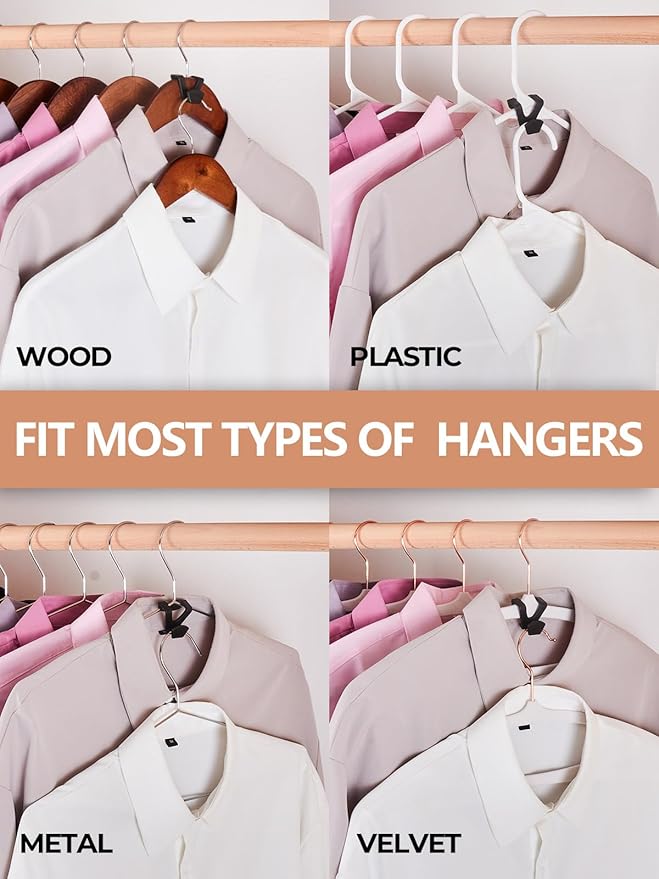 HOUSE DAY Space Saving Hangers 100 Pack, Clothes Hanger Connector Hooks, Heavy Duty Closet Space Saver, Small Space Solutions, Cascading Dorm Room Closet Organizer and Storage - Black