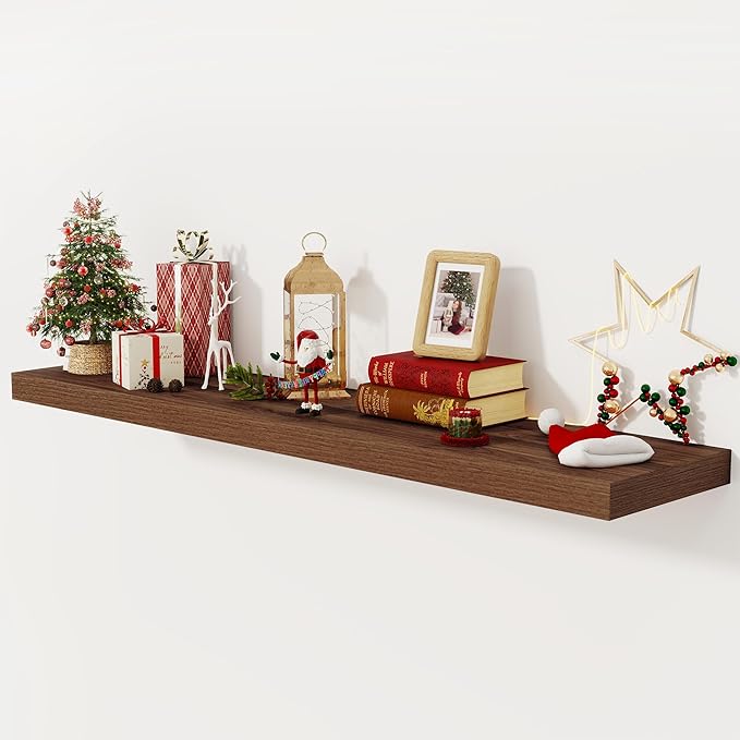 Floating Shelves 55 Inch Long, 12 Inch Deep Floating Shelves for Wall, Rustic Deep Wall Shelf for Fireplace Mantel, 55 x 12 Large Display Shelf for Living Room, Bedroom, Kitchen, Walnut Color, 1 Pack