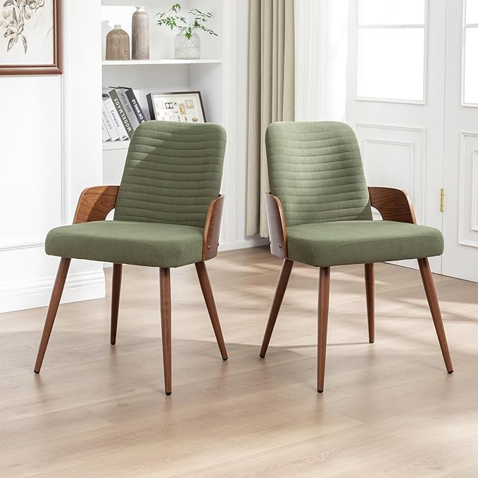 Dining Room Chairs,Mid Century Modern Kitchen Chairs,Green Corduroy Fabric Upholstered Accent Chairs,Metal Legs Wooden Desk Chairs,Armless and No Wheels for Kitchen Dining Room,1PCS