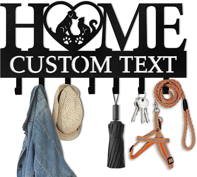 Personalised Dog Leash Holder for Wall, Pets Theme Key Holder Wall Mount, Dog Storage Organizer, Heavy Duty Pet Leash Hanger for Living Room Entryway Hallway, Gifts for Pet Lovers