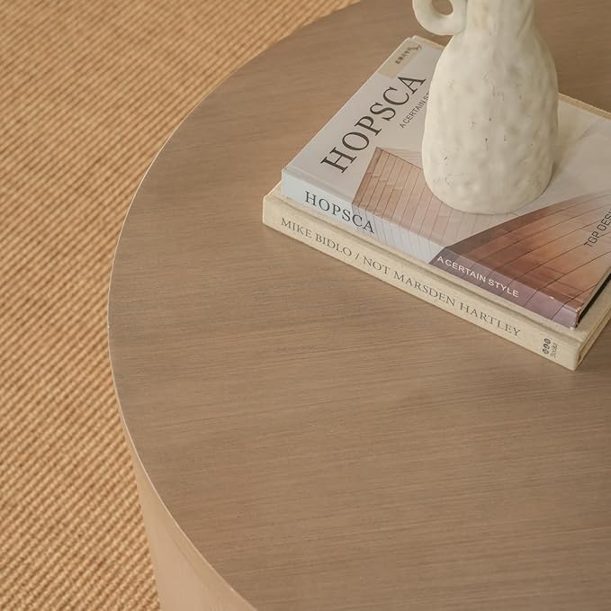 Round Nesting Coffee Table Set of 2, 31.5" Large and 18" Small Low Tables, Modern Wood Grain Tables for Living Room, Gray