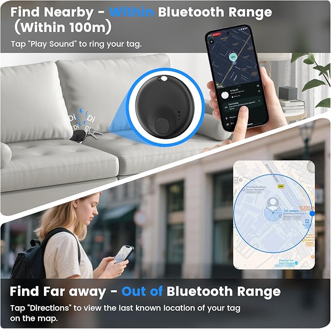[2 Pack] Tracker Tags - 2 Pack for Android & iOS Find My Apps, Bluetooth Tracker Compatible with Both Google's Find Hub & Apple Find My App, Item Finder for Keys, Wallet, Luggage, Pets, Bicycle