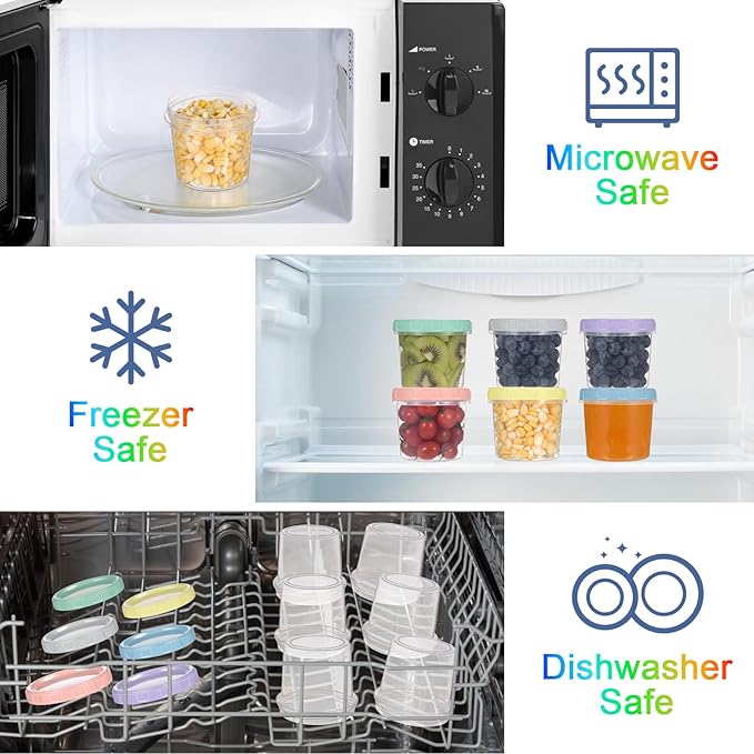 12pcs 10 oz Plastic Containers with Screw Lids, Reusable Clear Food Storage Containers with Pen and Brush for Snack Salad Fruit, Leakproof Small Freezer Container, Microwave & Dishwasher Safe