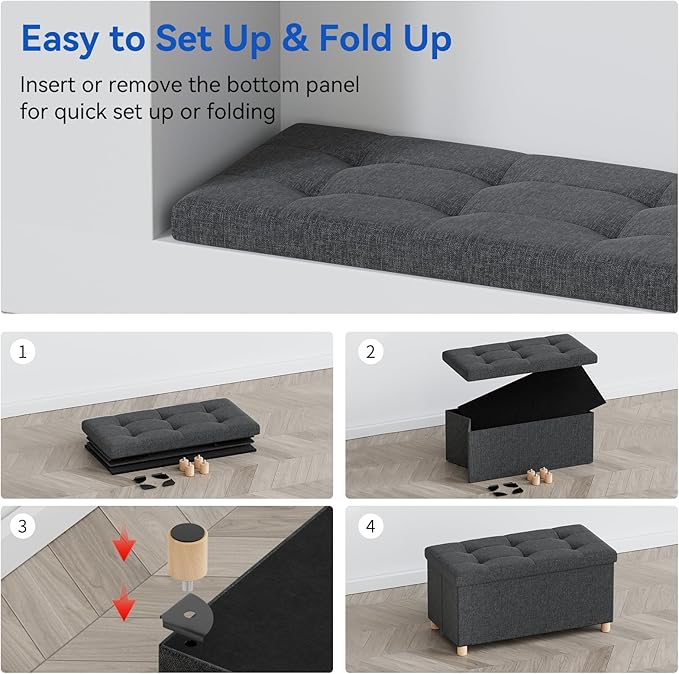 BRIAN & DANY 30 Inches Folding Storage Ottoman Bench, Ottoman with Storage Bench for Bedroom, Living Room, Entryway, Foot Rest with Legs, Dark Gery
